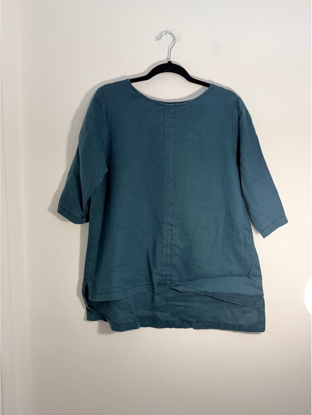 Lisa Bayne 100% Linen Teal Tunic Top Women’s M Made in USA Lagenlook